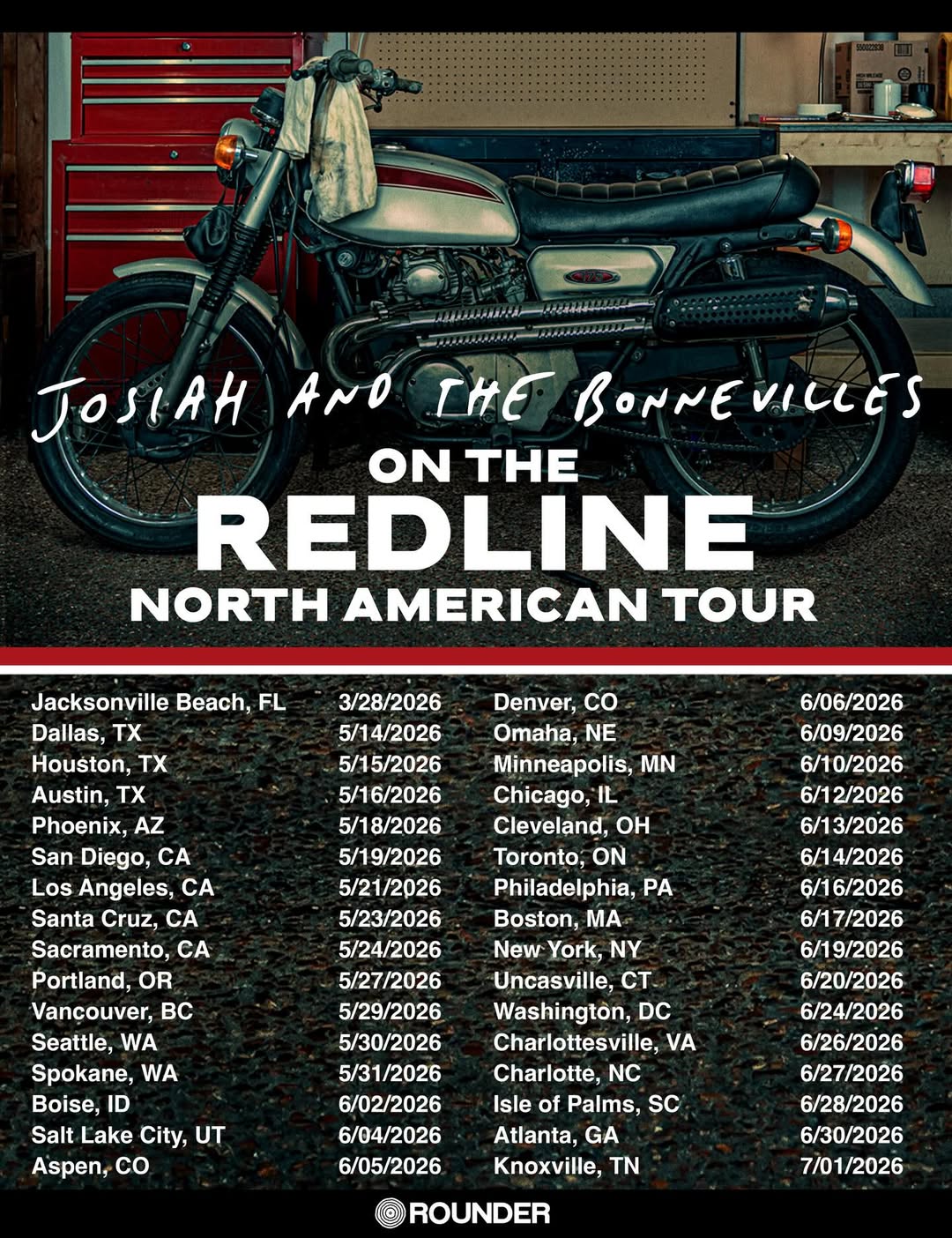 Josiah and the Bonnevilles The Redline North American Tour Poster 2026